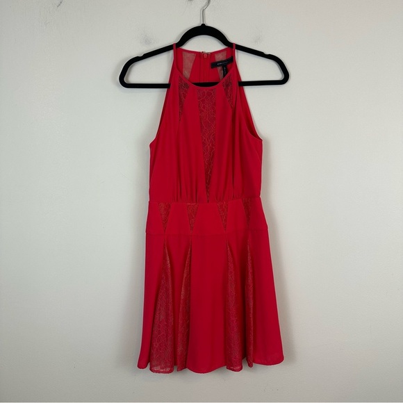 BCBG Maxazria | Cherry Red Lace Detailed Fit and Flare Mini Dress Size 0 - Picture 2 of 8